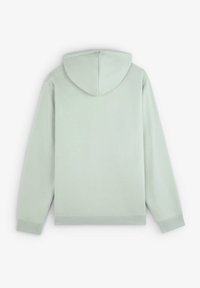 Zachte, lichtgroene hoodie met een trekkoordcapuchon en ribgebreide boorden. Gemaakt van een gladde stof, met een eenvoudig, minimalistisch ontwerp.