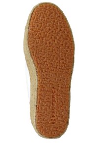 Semelle en caoutchouc brun avec une surface texturée, bordée d'une couche de fibres naturelles, exhibant un motif organique et une forme arrondie.