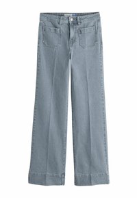 Weite Jeans aus hellblauem Denim mit hoher Taille, zwei Gesäßtaschen und einem sauberen Saum mit subtiler Textur.