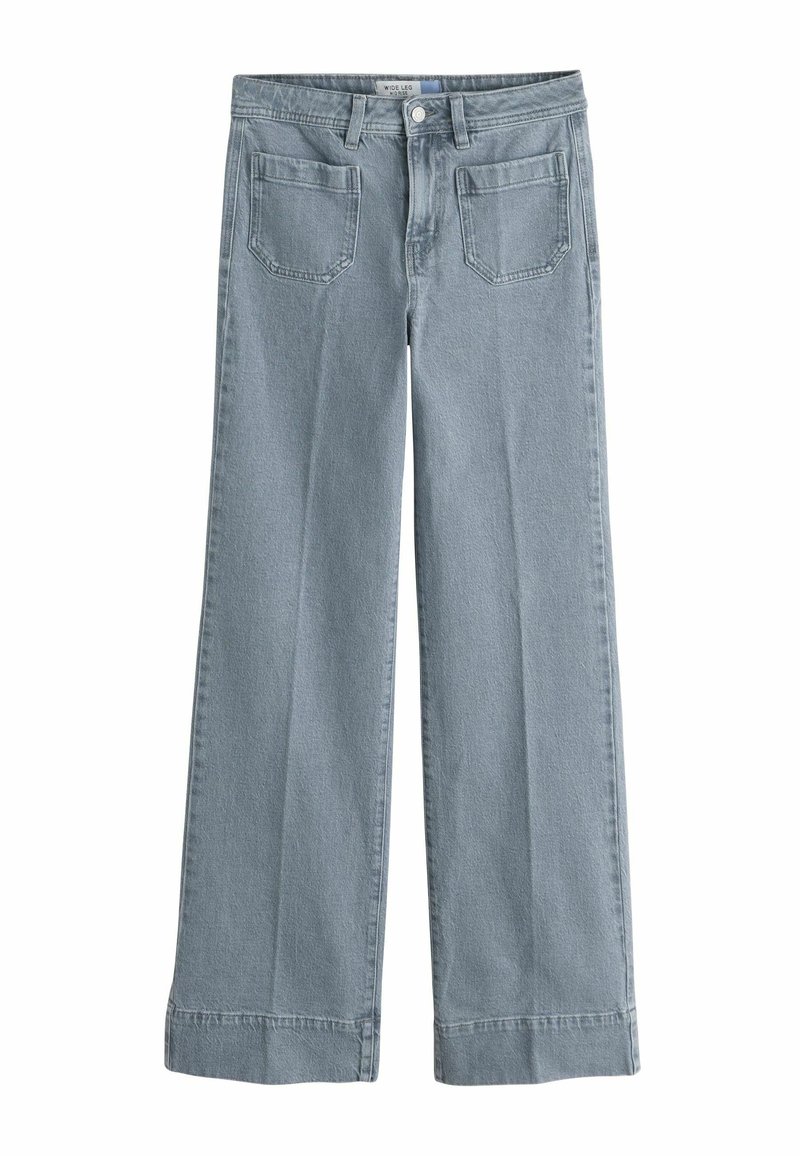 Weite Jeans aus hellblauem Denim mit hoher Taille, zwei Gesäßtaschen und einem sauberen Saum mit subtiler Textur.