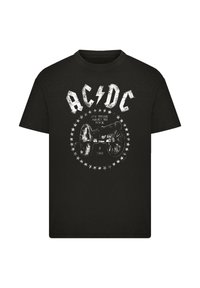Black cotton t-shirt featuring a distressed graphic design with "AC/DC" logo, cannon illustration, and text "For Those About to Rock" in white.