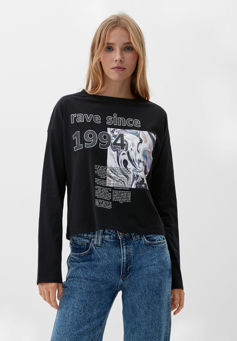 QS LONGSLEEVE MIT FRONTPRINT - Long sleeved top - schwarz