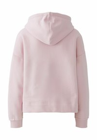 Sweat à capuche rose avec une texture douce, une capuche spacieuse et des poignets côtelés. Le design présente une coupe décontractée et un dos épuré et minimaliste.