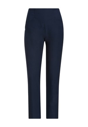 Námořnicky modré kotníkové kalhoty z hladké látky s elegantním střihem, které mají dvě přední kapsy a klasický pas.