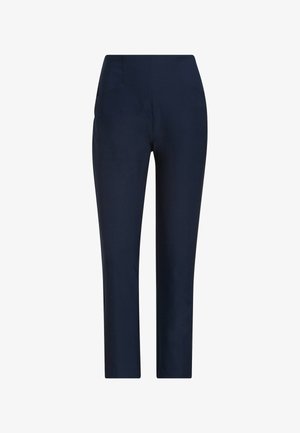 Laivastonsiniset nilkkapituiset housut sileästä kankaasta, räätälöidyllä leikkauksella, joissa on kaksi etutaskua ja klassinen vyötärönauha.