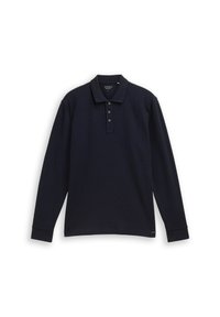 Langärmliges Polohemd in Dunkelblau. Verfügt über einen strukturierten Stoff, einen Kragen mit drei Knöpfen und schmale Bündchen. Einfaches, klassisches Design.