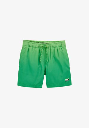 Groene zwembroek gemaakt van lichtgewicht materiaal. Voorzien van een elastische tailleband met een trekkoord, zijsneetjes en een klein logopatch.