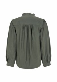 Blusa verde oliva con scollo arricciato, maniche lunghe a sbuffo e dettaglio arricciato sul retro. Realizzata in tessuto morbido con una vestibilità rilassata.