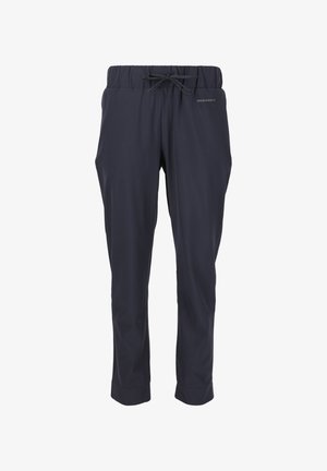 Marineblauwe sportbroek met een elastische tailleband en verstelbaar trekkoord. Soepele, lichtgewicht stof met taps toelopende benen en geen zakken.