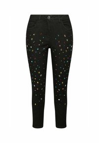 Zwarte denim jeans met kleurrijke sequins verspreid over de voorkant. Ontworpen met een getailleerde pasvorm en een standaard tailleband.
