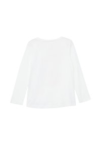 Witte lange mouwen shirt van zacht materiaal, met een ronde halslijn en zonder zichtbare patronen of accenten. Achteraanzicht weergegeven.