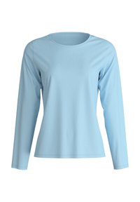 Lichtblauw langmouwshirt gemaakt van zachte katoen. Heeft een ronde halslijn en een zachte textuur met minimale stikdetails.