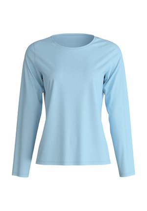 Lichtblauw langmouwshirt gemaakt van zachte katoen. Heeft een ronde halslijn en een zachte textuur met minimale stikdetails.