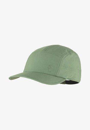 Casquette vert menthe avec une visière courbée, fabriquée en tissu doux, présentant des détails cousus et un logo à l'avant. Sangle ajustable à l'arrière.