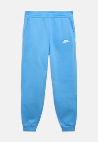 Μπλε βαμβακερό παντελόνι φόρμας με ελαστική μέση και μανσέτες στα πόδια, με πλαϊνές τσέπες και λευκό λογότυπο Nike στο αριστερό μηρό.