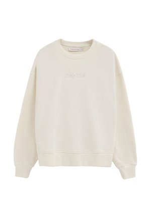 Kremowa bluza z długim rękawem i dekoltem w stylu crewneck, z prążkowanymi mankietami i ściągaczem u dołu, ozdobiona subtelnym haftem "Polo Club" na piersi.