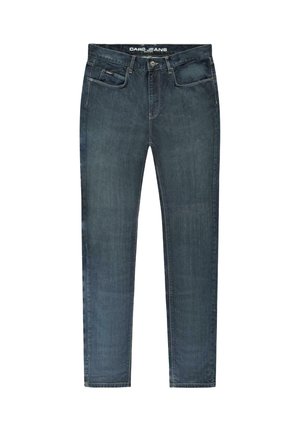 Donkerblauwe denim jeans met een rechte pasvorm. Ze hebben een standaard tailleband, achterzakken en subtiele vervaging voor textuur.