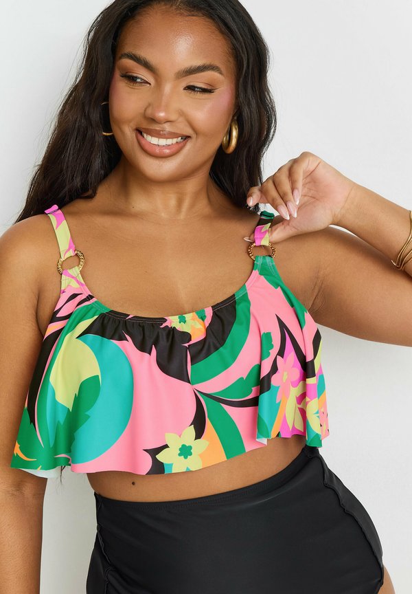 TROPICAL PRINT FRILL - Bikini-Top