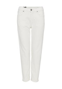 Vita jeans i denim med rak benmodell, utrustade med knäppning framtill, bältesöglor och subtila sömmar.