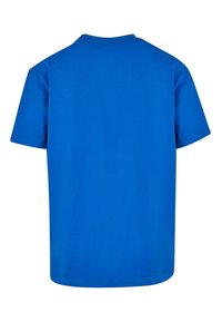 Blå bomulds t-shirt med rund halsudskæring og korte ærmer. Bagsiden er glat med en lige nederkant og har ingen synlige mønstre eller logoer.