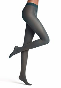 Undurchsichtige schwarze Strumpfhosen mit einer glatten Textur und einem bequemen Bund, entworfen, um eng anzuliegen und vom Bund bis zu den Zehen zu bedecken.