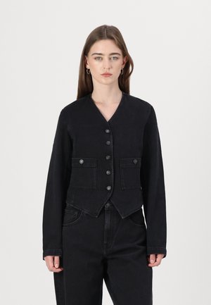 COLLARLESS JACKET THUNDER - Jeansjakke - black