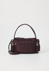 Borsa in nylon bordeaux con zip superiore, tracolla regolabile, tasca anteriore e accessori in argento. Logo impresso sulla parte anteriore.