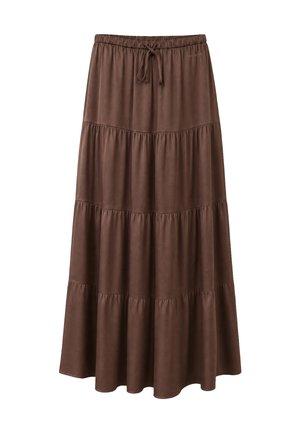 OH APRIL, VALESKA SATIN MAXI SKIRT - Falda larga - dark brown