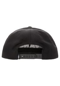 Gorra de béisbol negra con una textura de tela suave, cierre de plástico tipo snapback y un sutil logo en el lateral.