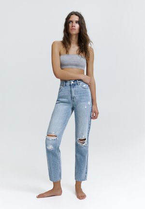 PULL&BEAR RIPPED  - Blugi mom fit - dark blue