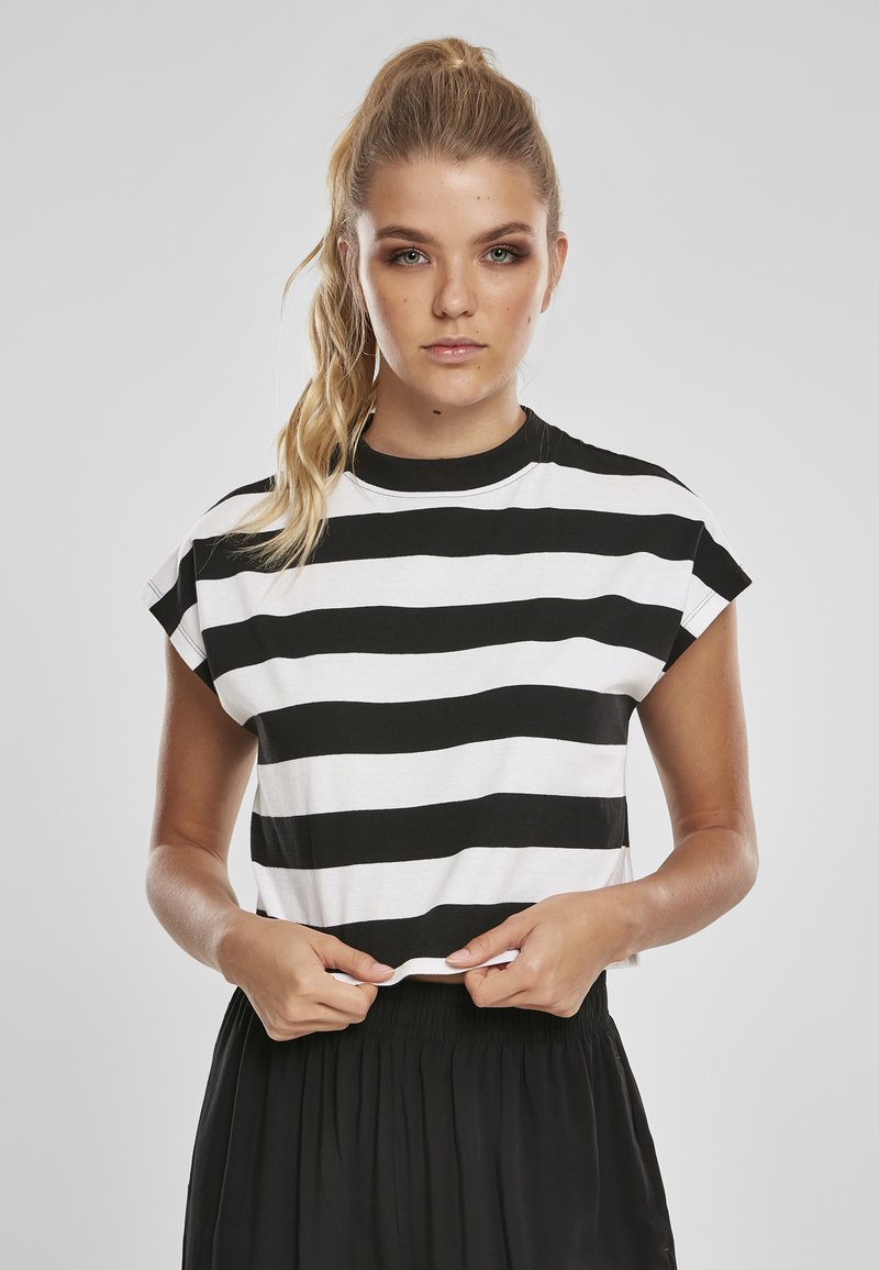 Urban Classics T-Shirt Donna Stripe Mesh Tee - Cotone Elasticizzato, Maniche A Contrasto, Girocollo, Casual