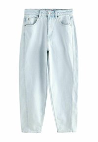 Ljusblå denimjeans med avslappnad passform, hög midja, fem fickor och tonad söm. Har knappgylf och bältesloopar.