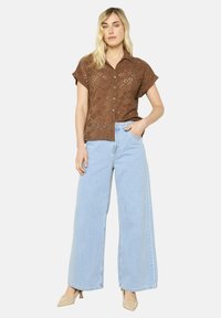 LolaLiza EMBROIDERED EYELET - Button-down blouse - brown dark chocolate