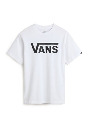 T-shirt blanc à manches courtes avec logo noir « VANS » centré sur le devant, col rond et petite étiquette noire sur la manche.