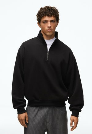 Bershka, HALF ZIP - JERSEY - Sweatshirt - black