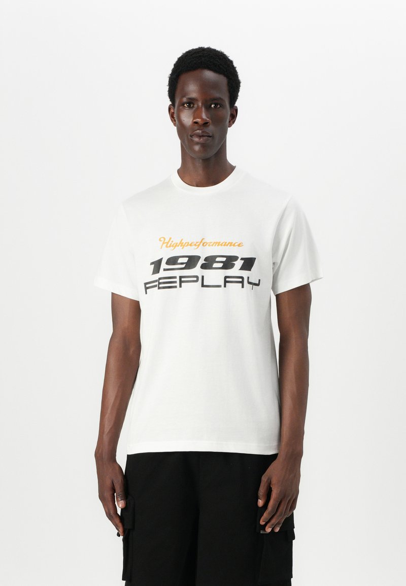Replay SHORT SLEEVE GRAPHIC - Apdrukāts T-krekls - natural white
