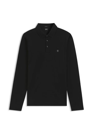 Polo a maniche lunghe in cotone di colore nero. Presenta un colletto classico, una chiusura con tre bottoni e un piccolo logo tono su tono sul petto.