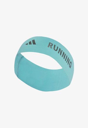 Diadema de running en color turquesa, hecha de un material elástico con una textura suave. Presenta la palabra "RUNNING" en letras negras en negrita.