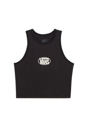 Top de scène en coton noir avec un col arrondi et le logo Vans imprimé en blanc sur la poitrine. Bords sans couture et texture douce.