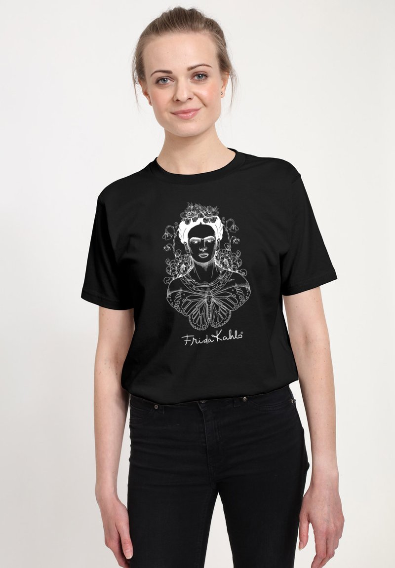 Henry Tiger FRIDA KAHLO - BUTTERFLY - Triko s potiskem - black