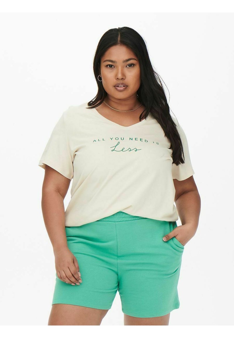 Damen T-Shirts | ONLY Carmakoma CURVY REG V-AUSSCHNITT- T-Shirt print moonbeam/offwhite - BO04454 Damen T-Shirts | ONLY Carmakoma CURVY REG V-AUSSCHNITT- T-Shirt print moonbeam/offwhite - BO04454