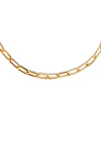 Collier en métal doré avec une chaîne comportant des maillons allongés au fini poli, mettant en valeur un design moderne et épuré.