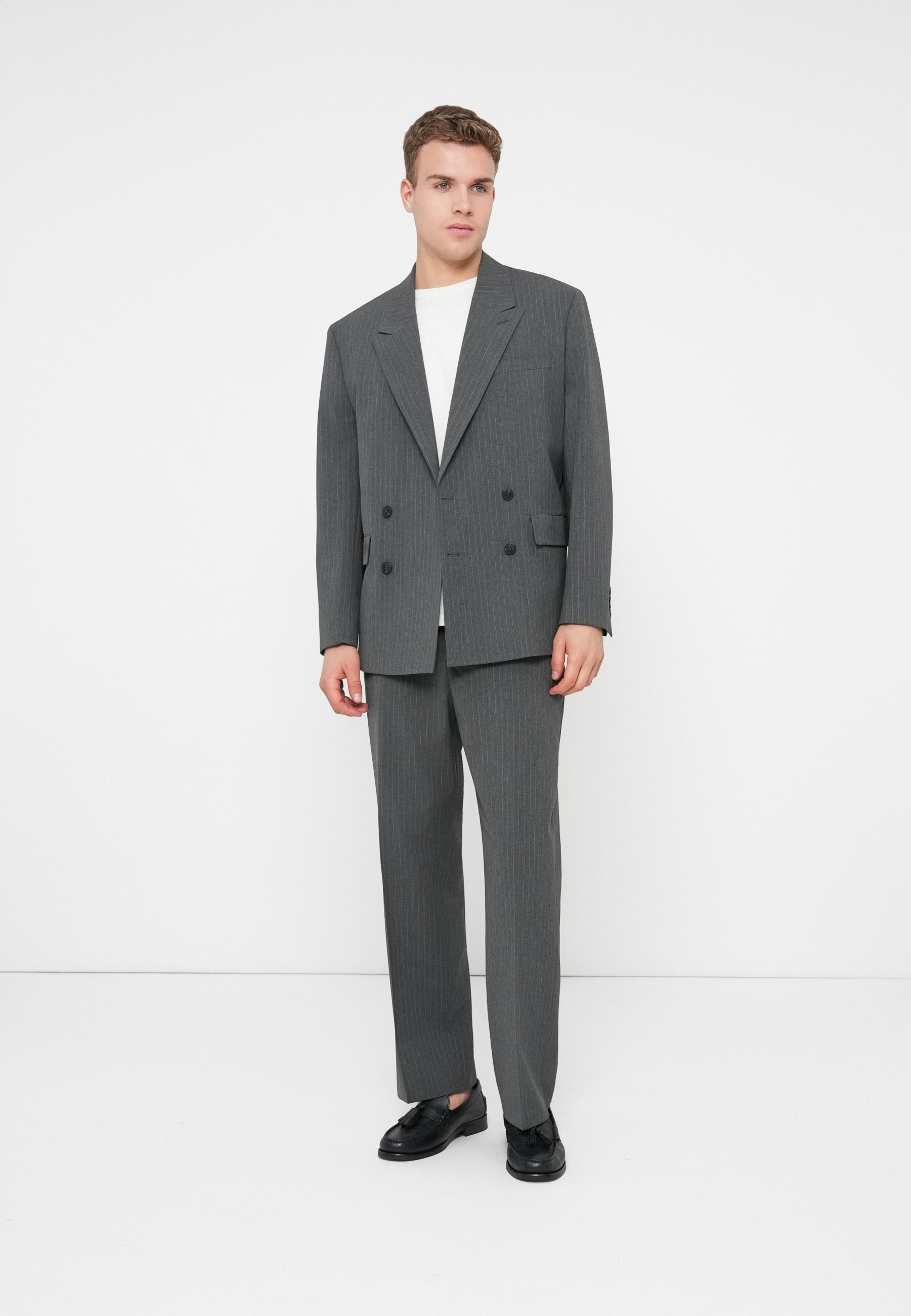 Selected SLHRELAXED LIAM PINSTRIPE - Trousers - medium grey