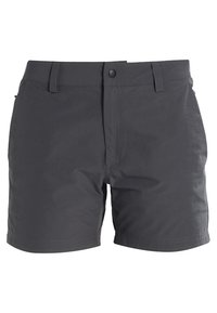 Mørkegrå shorts lavet af letvægtsmateriale. Har flad front, bæltestropper og en enkelt knaplukning. Skræddersyet pasform, minimalistisk design.
