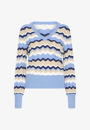 b.young, BYMMORLA VNECK POINTELLE - Striktrøje - della robbia blue zig zag