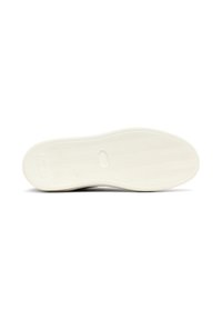 Suela de zapatilla con una superficie de goma texturizada, que presenta un patrón de espiga, en color blanco roto, con puntera redondeada y bordes suaves.