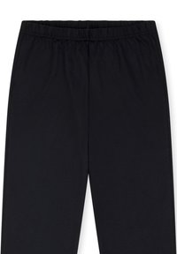 Pantalons noirs avec une taille élastique et un tissu lisse et léger. Le design est simple, sans motifs ou accents supplémentaires.
