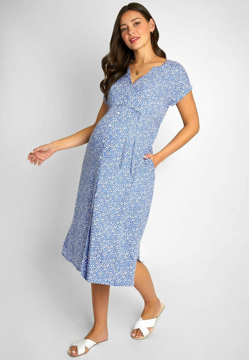 JoJo Maman Bébé ANIMAL MATERNITY MIDI MATERNITY - REGULAR FIT - Freizeitkleid - blue animal print