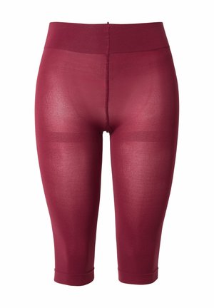 Burgundy high-waist seamless biker shorts with mid-thigh length and smooth fabric texture.