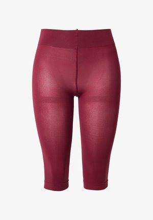 Burgundy high-waist seamless biker shorts with mid-thigh length and smooth fabric texture.